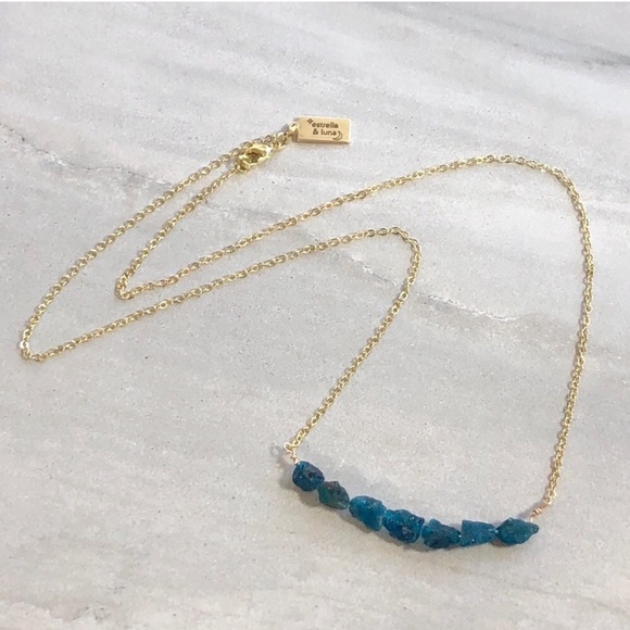 Raw Apatite Crystal 14k Gold Necklace - Picture 3 of 6